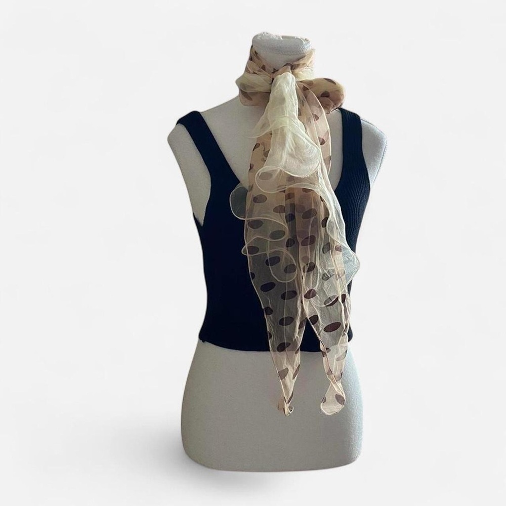 Polka Dot Sheer Scarf - Cream and Brown